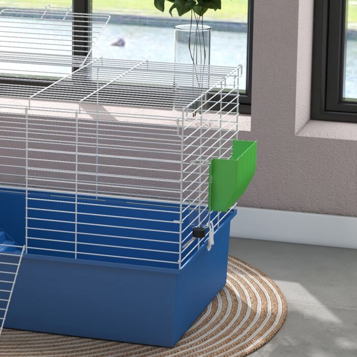 Pawhut Chinchillas Small Rabbit Guinea Pig Small Animal Cage, Pet Playhouse, With Platform, Ramp, 99 X 52 X 53cm, Blue