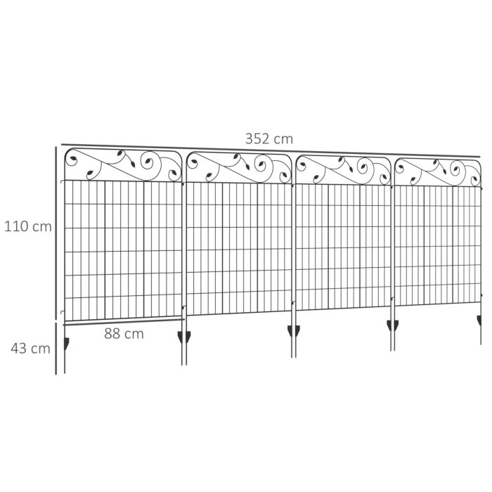 Outsunny 4pcs 43in X 11.5ft Decorative Fence Panels, Outdoor Garden Fencing, Rustproof Metal Wire Landscape Edging Animal Barrier, Black