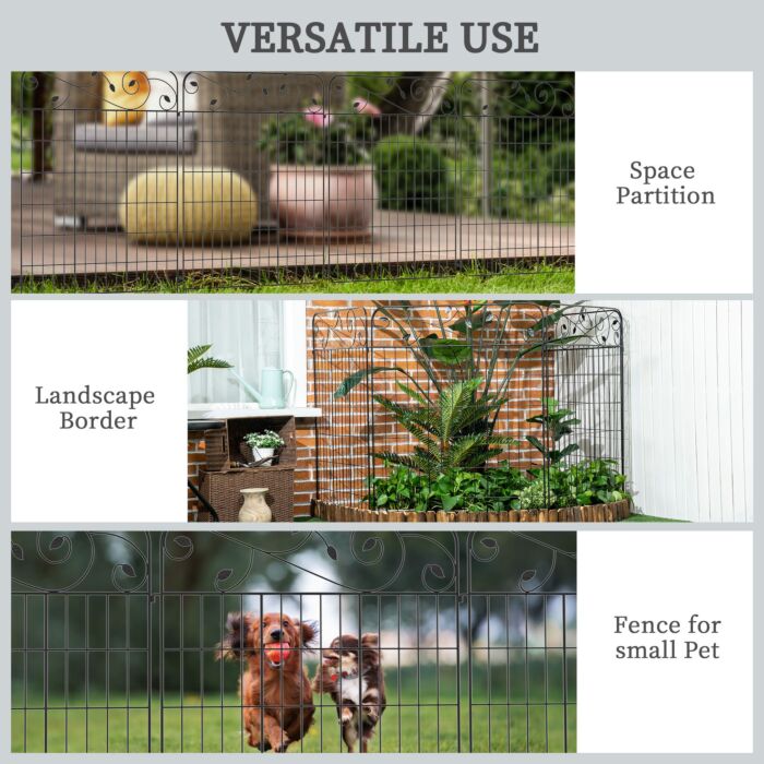 Outsunny 4pcs 43in X 11.5ft Decorative Fence Panels, Outdoor Garden Fencing, Rustproof Metal Wire Landscape Edging Animal Barrier, Black