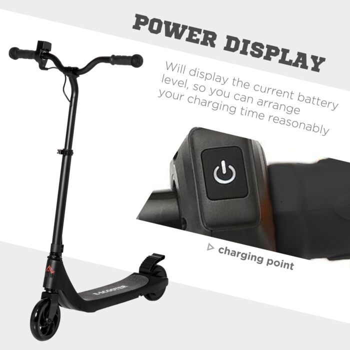 Homcom Electric Scooter, 120w Motor E-scooter W/ Battery Display, Adjustable Height, Rear Brake For Ages 6+ Years - Black