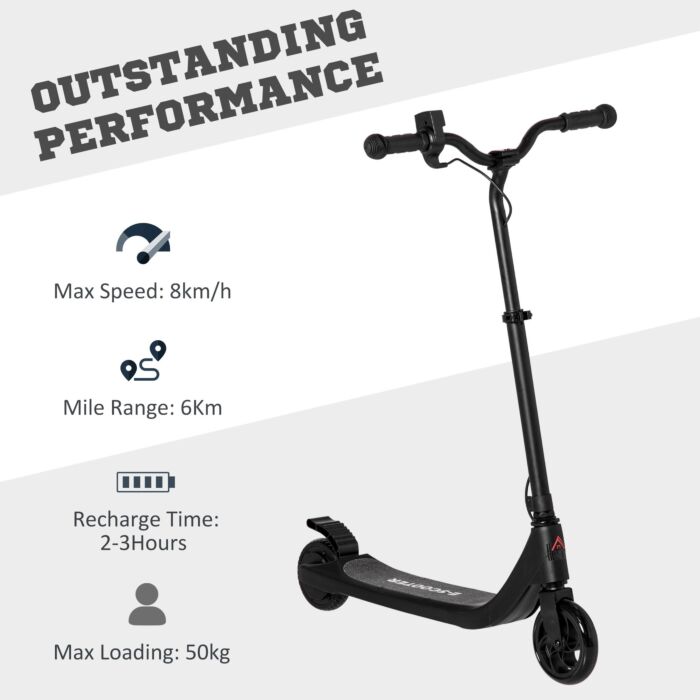 Homcom Electric Scooter, 120w Motor E-scooter W/ Battery Display, Adjustable Height, Rear Brake For Ages 6+ Years - Black