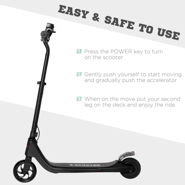 Homcom Electric Scooter, 120w Motor E-scooter W/ Battery Display, Adjustable Height, Rear Brake For Ages 6+ Years - Black