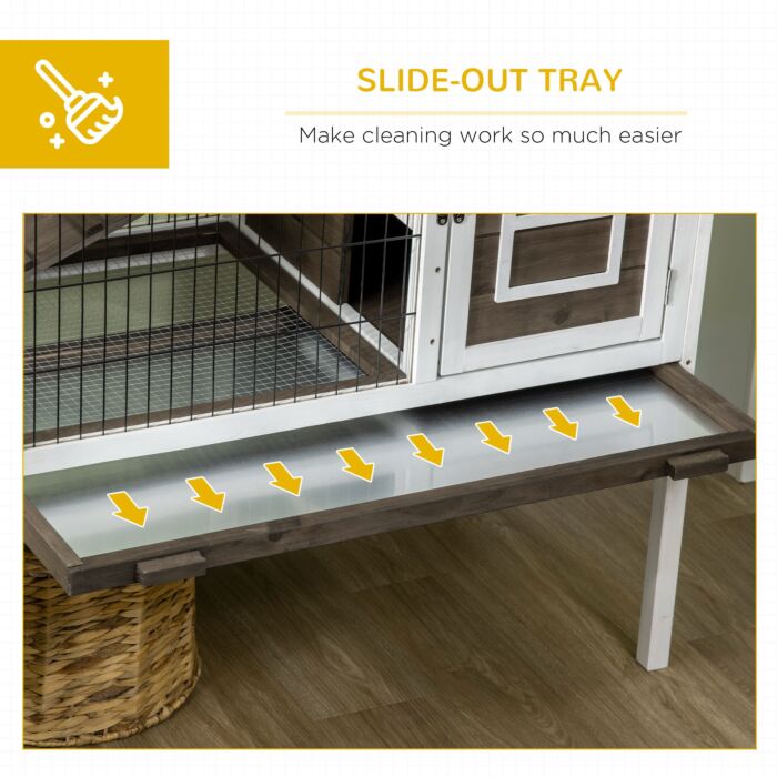 Pawhut Wooden Rabbit Hutch With Openable Roof, Elevated Guinea Pig Cage With Ladder, Small Animal House W/ Slide-out Tray 90 X 53 X 87cm Coffee Brown