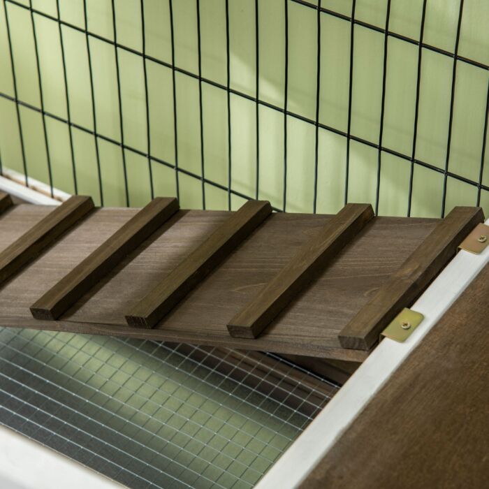 Pawhut Wooden Rabbit Hutch With Openable Roof, Elevated Guinea Pig Cage With Ladder, Small Animal House W/ Slide-out Tray 90 X 53 X 87cm Coffee Brown