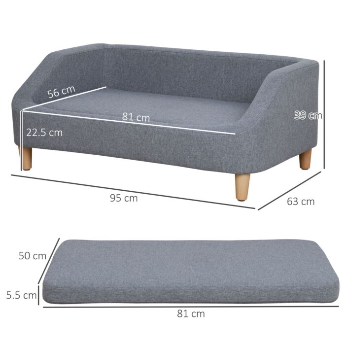 Pawhut Dog Sofa, Pet Bed, With Soft Cushion, Washable Cover, For Small, Medium & Large Dogs - Grey