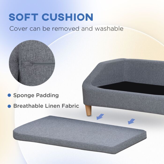 Pawhut Dog Sofa, Pet Bed, With Soft Cushion, Washable Cover, For Small, Medium & Large Dogs - Grey
