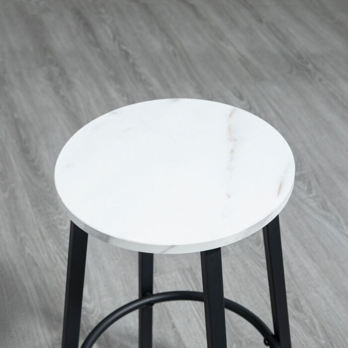Homcom 3 Piece Bar Table And Stool Set For 2 With Stools Steel Frame Footrest For Kitchen Living Room Small Space White