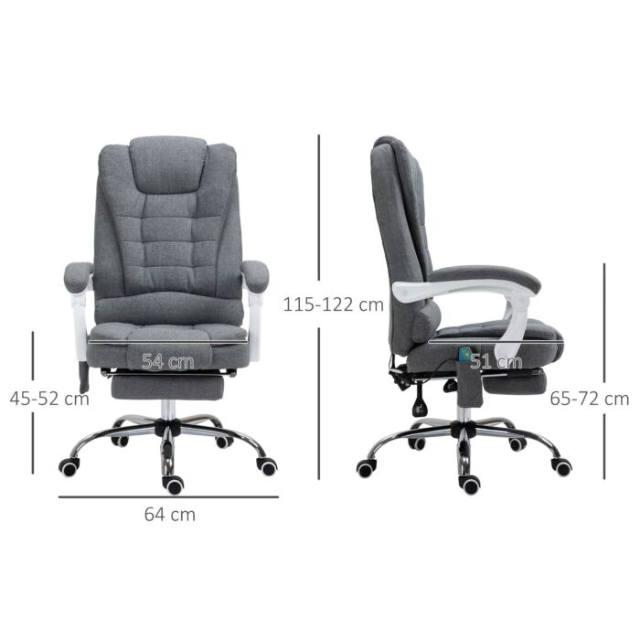 Vinsetto Heated 6 Points Vibration Massage Executive Office Chair, Adjustable Swivel Ergonomic High Back Desk Chair Recliner W/ Footrest, Grey