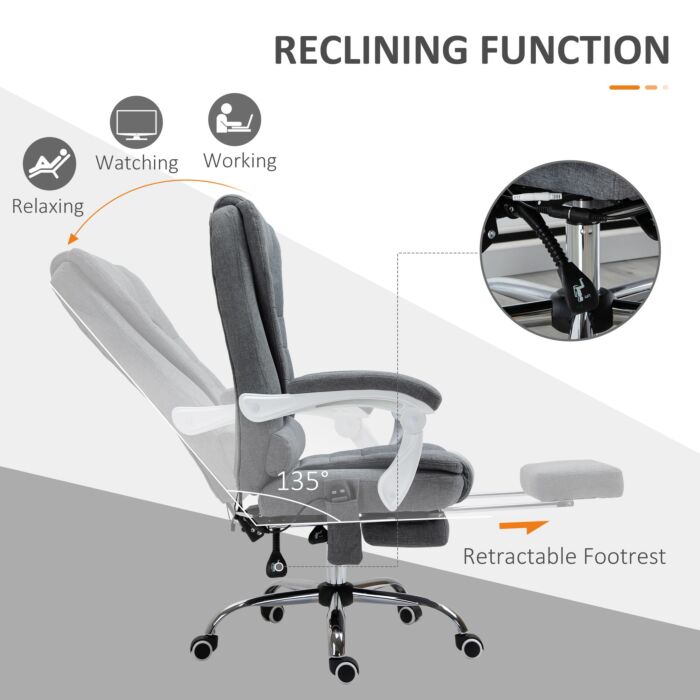 Vinsetto Heated 6 Points Vibration Massage Executive Office Chair, Adjustable Swivel Ergonomic High Back Desk Chair Recliner W/ Footrest, Grey