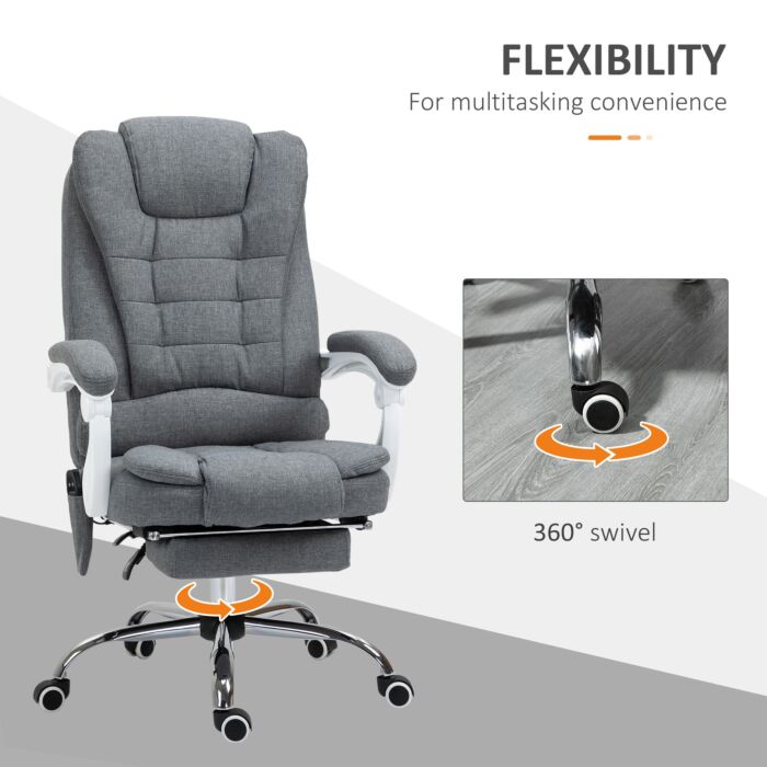 Vinsetto Heated 6 Points Vibration Massage Executive Office Chair, Adjustable Swivel Ergonomic High Back Desk Chair Recliner W/ Footrest, Grey