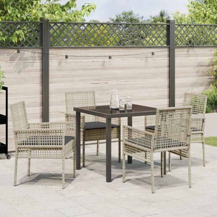 Vidaxl 5 Piece Garden Dining Set With Cushions Light Grey Poly Rattan