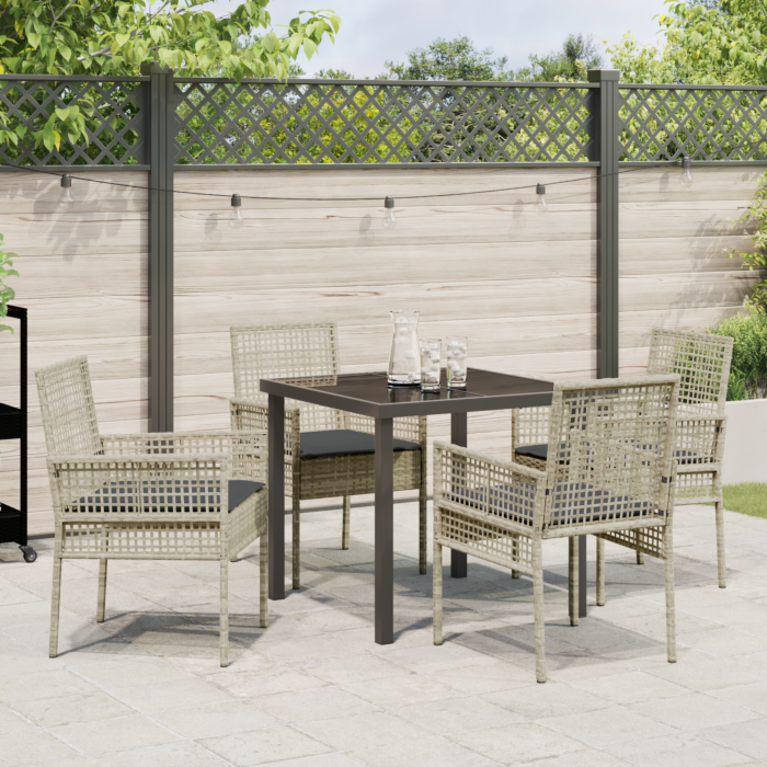 Vidaxl 5 Piece Garden Dining Set With Cushions Light Grey Poly Rattan