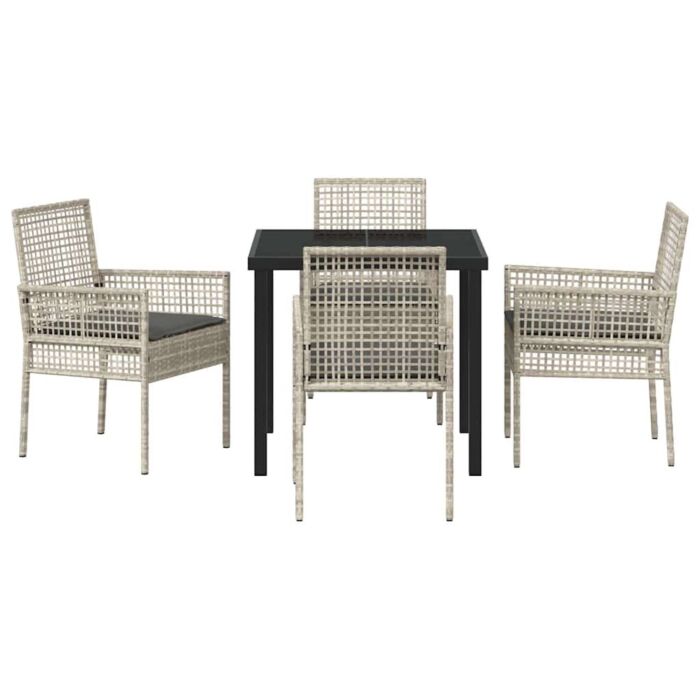 Vidaxl 5 Piece Garden Dining Set With Cushions Light Grey Poly Rattan
