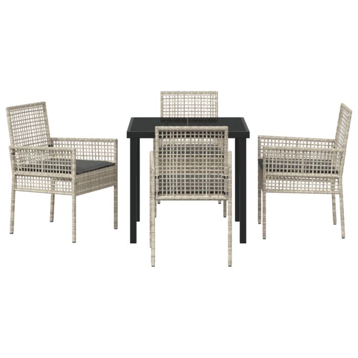 Vidaxl 5 Piece Garden Dining Set With Cushions Light Grey Poly Rattan