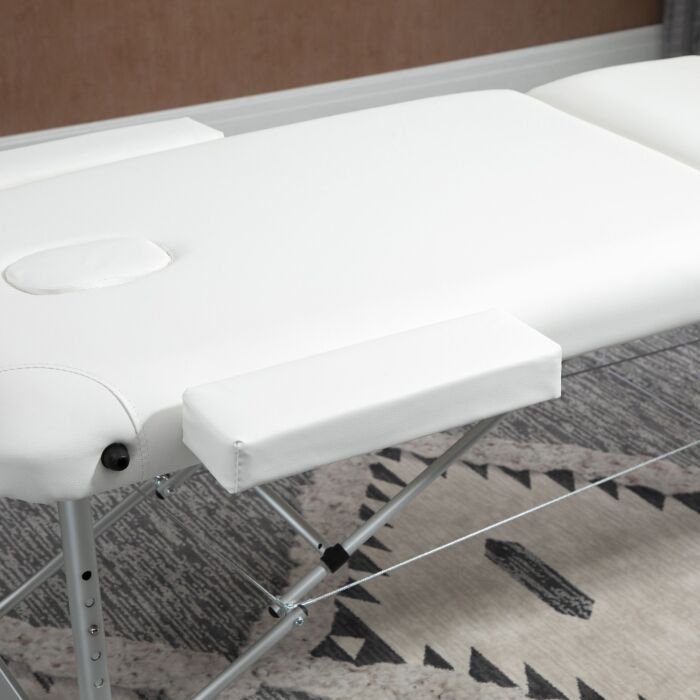Homcom Folding Pvc Leather Massage Table Aluminium Frame W/ Headrest Armrests Padding Handle Carry Bag Adjustable Height 3-way Tri-fold White