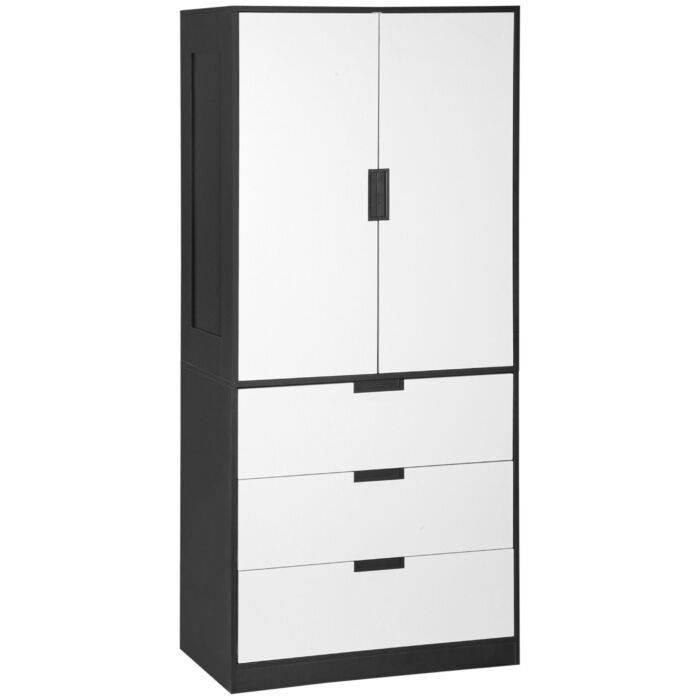 Homcom 2 Door Wardrobe, Modern Wardrobe With 3 Drawers And Hanging Rod, White