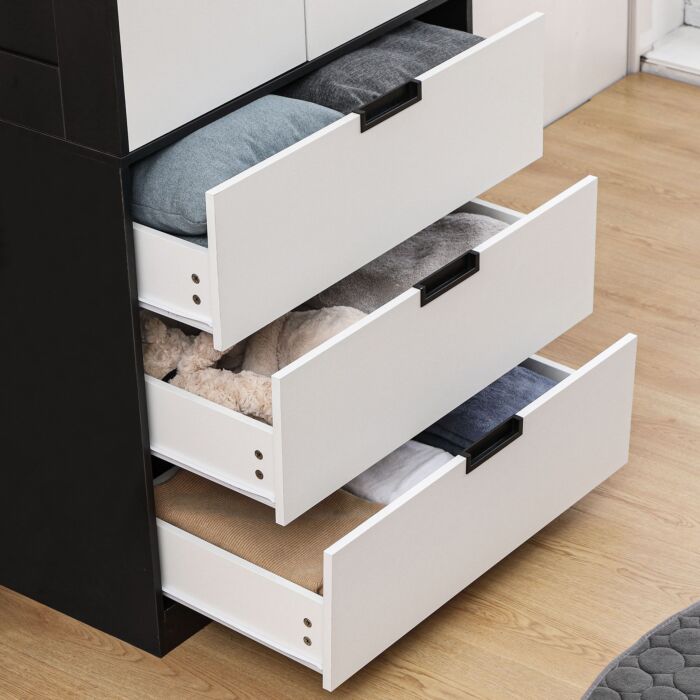 Homcom 2 Door Wardrobe, Modern Wardrobe With 3 Drawers And Hanging Rod, White