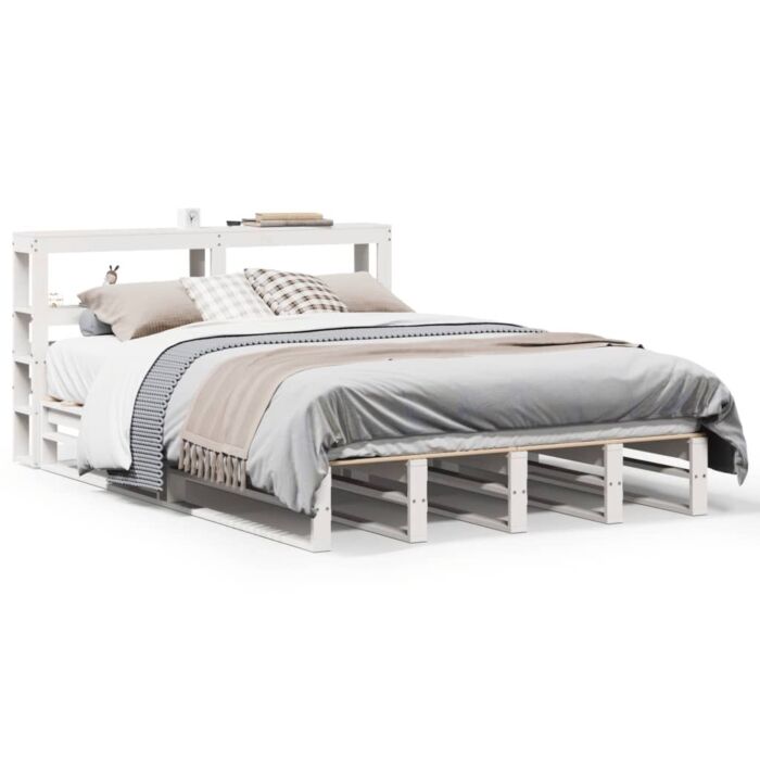 Vidaxl Bed Frame With Headboard White 140x190 Cm Solid Wood Pine