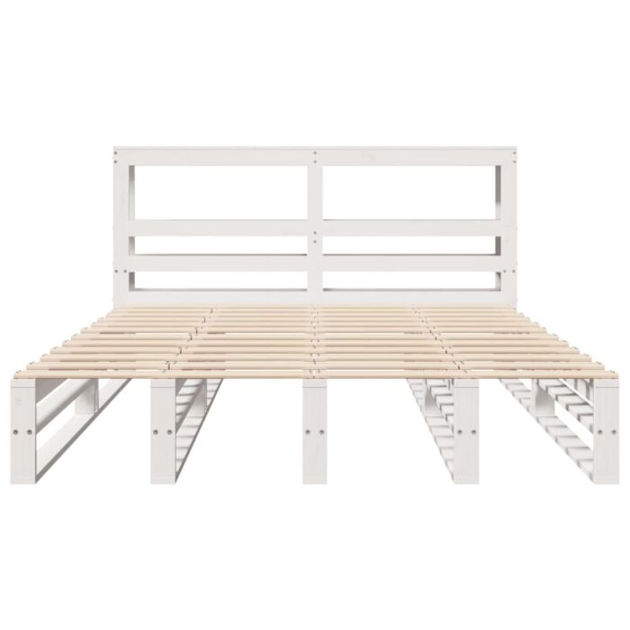 Vidaxl Bed Frame With Headboard White 140x190 Cm Solid Wood Pine