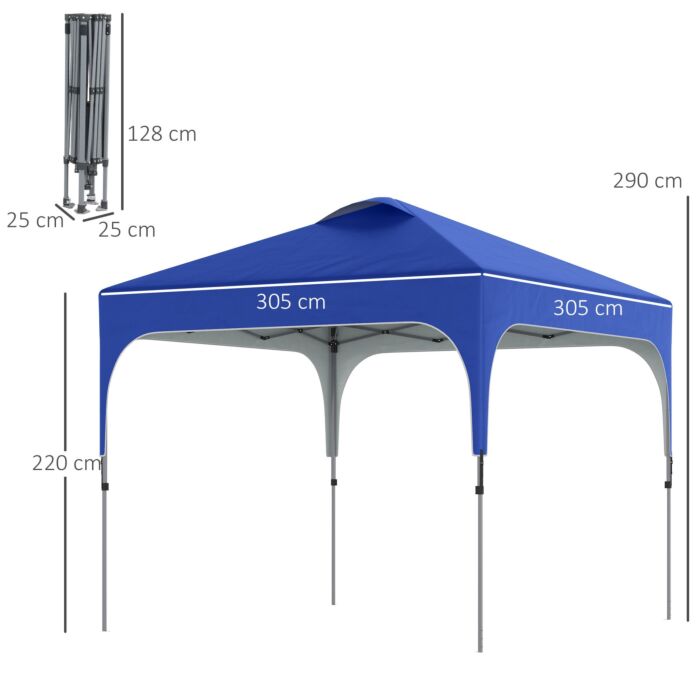 Outsunny 3x3m Pop Up Gazebo Height Adjustable Foldable Canopy Tent W/ Carry Bag, Wheels And 4 Leg Weight Bags, Blue