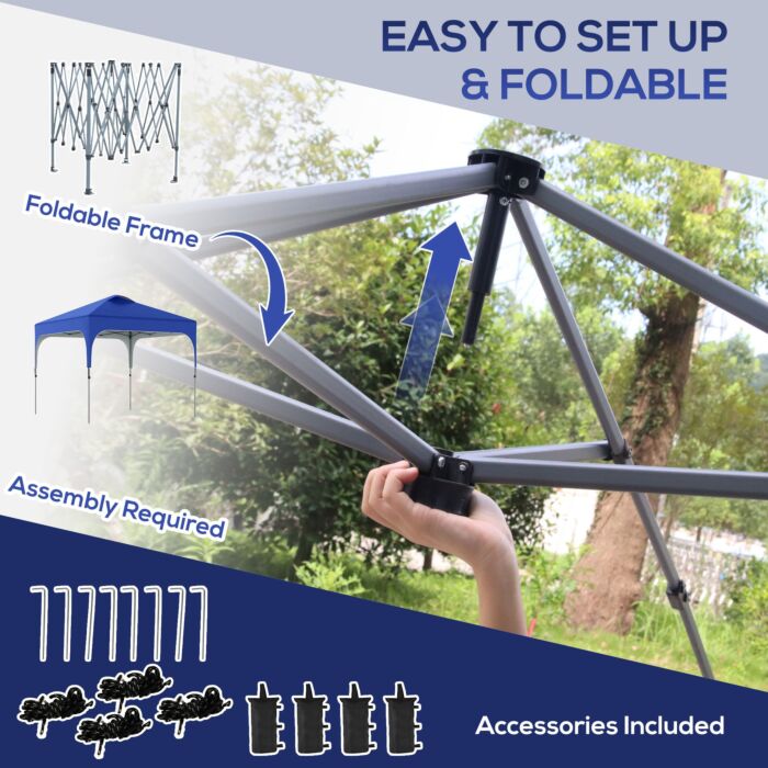 Outsunny 3x3m Pop Up Gazebo Height Adjustable Foldable Canopy Tent W/ Carry Bag, Wheels And 4 Leg Weight Bags, Blue