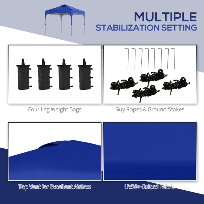 Outsunny 3x3m Pop Up Gazebo Height Adjustable Foldable Canopy Tent W/ Carry Bag, Wheels And 4 Leg Weight Bags, Blue