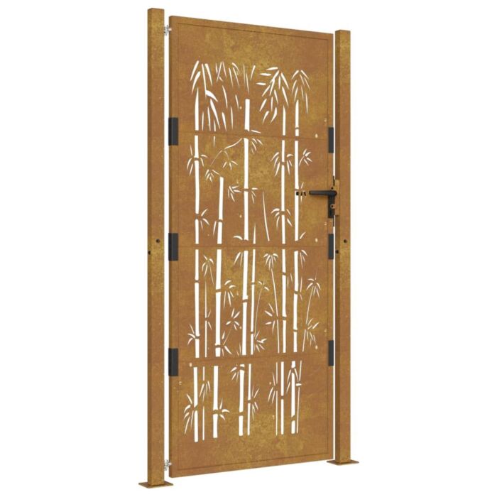 Vidaxl Garden Gate 105x205 Cm Corten Steel Bamboo Design
