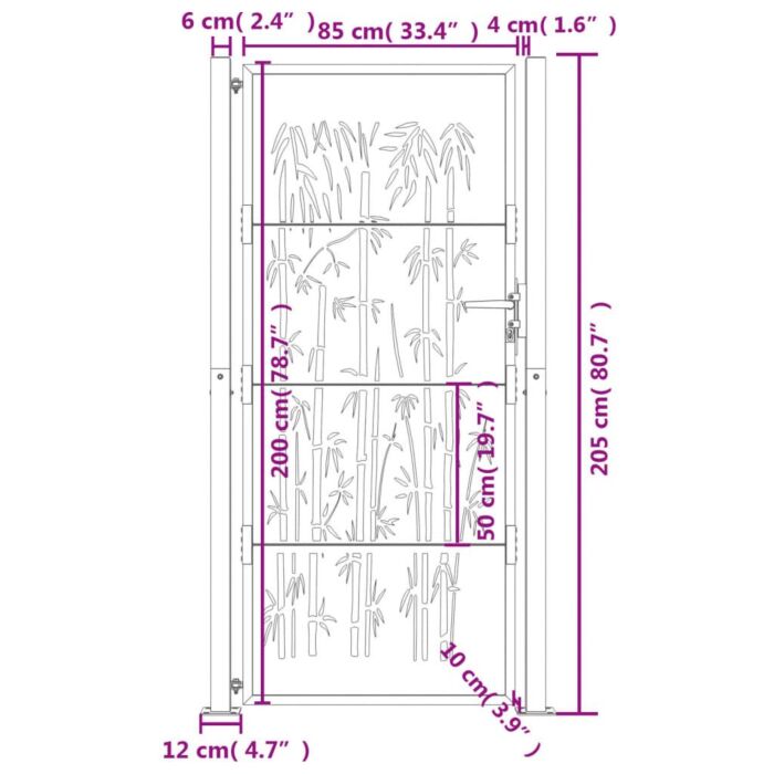 Vidaxl Garden Gate 105x205 Cm Corten Steel Bamboo Design