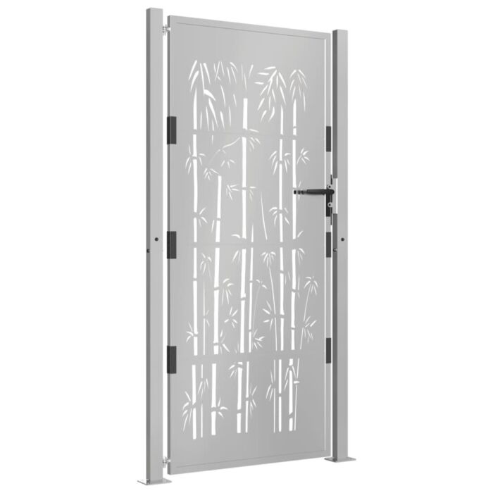 Vidaxl Garden Gate 105x205 Cm Corten Steel Bamboo Design