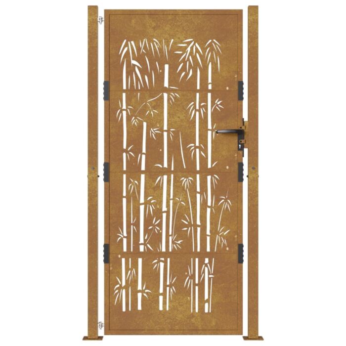 Vidaxl Garden Gate 105x205 Cm Corten Steel Bamboo Design