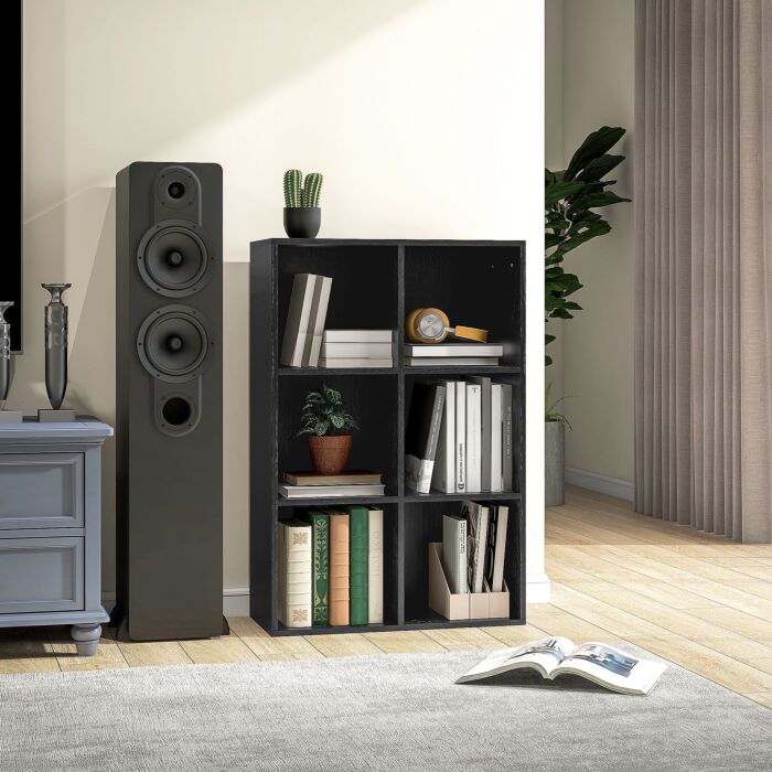 Homcom Six-cube Bookcase - Black Wood Effect