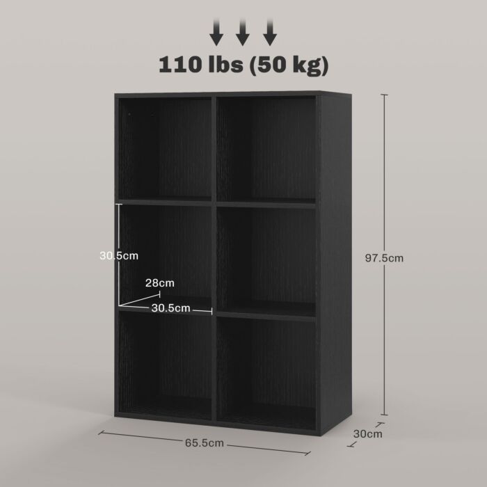 Homcom Six-cube Bookcase - Black Wood Effect