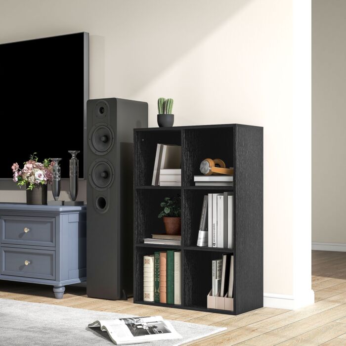 Homcom Six-cube Bookcase - Black Wood Effect
