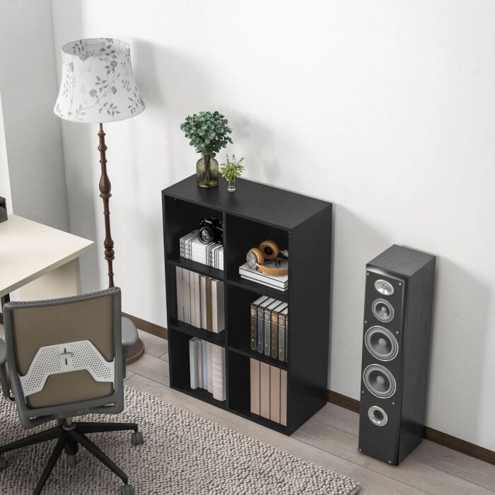 Homcom Six-cube Bookcase - Black Wood Effect