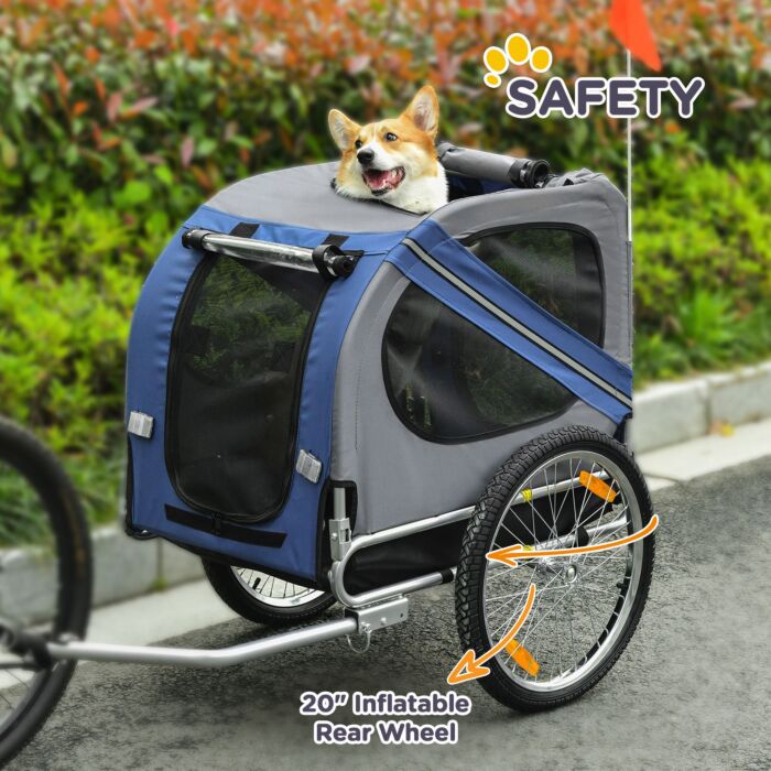Pawhut Dog Bike Trailer Pet Bicycle Trailer Foldable Dog Cat Bike Carrier With Suspension- Blue