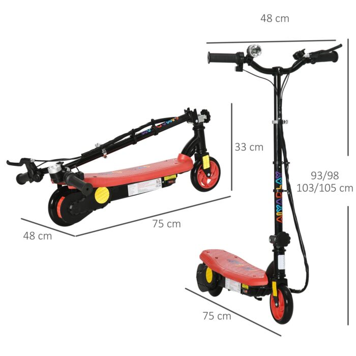 Homcom Foldable Electric Scooter, With Led Headlight, For Ages 7-14 Years - Red
