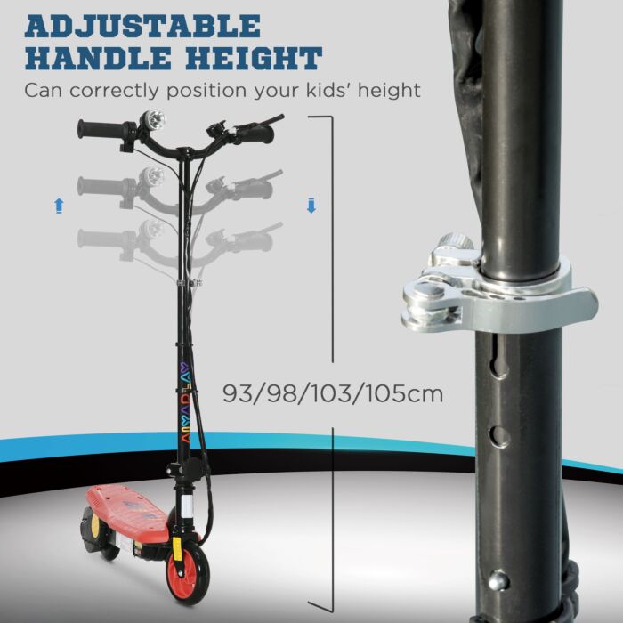 Homcom Foldable Electric Scooter, With Led Headlight, For Ages 7-14 Years - Red