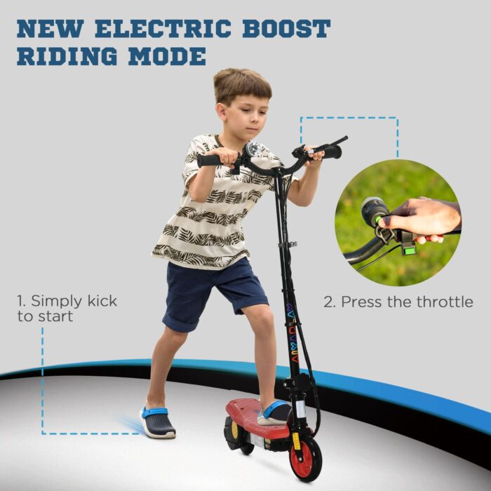 Homcom Foldable Electric Scooter, With Led Headlight, For Ages 7-14 Years - Red