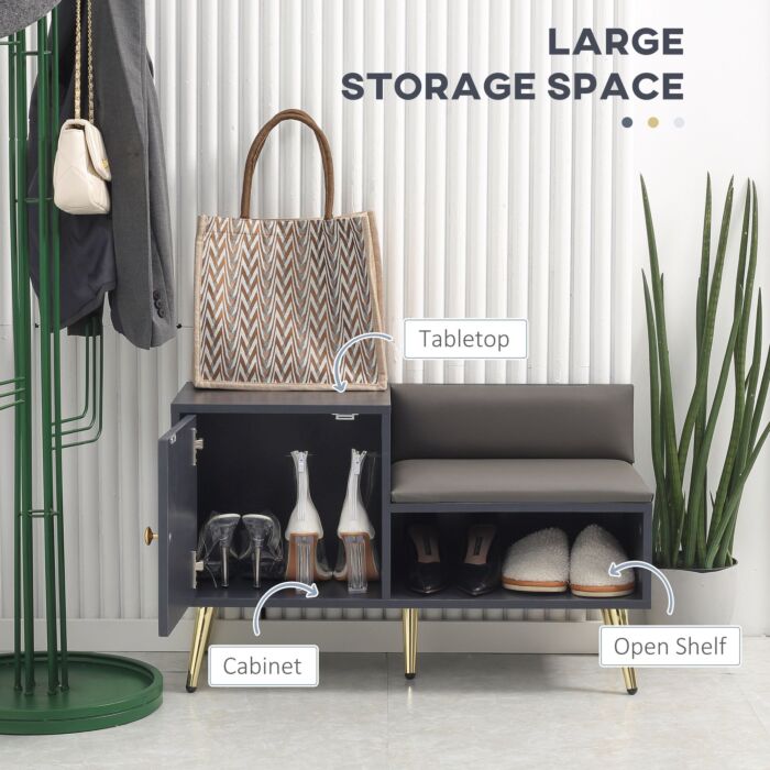 Homcom Entryway Furniture Set For 19 Pairs Of Shoes, Hallway Shoe Cabinet With Adjustable Shelves, Shoe Storage Bench With Steel Legs, Grey