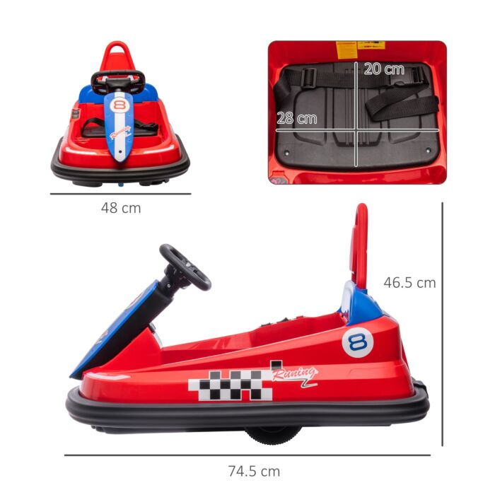 Homcom Electric Kids Bumper Car, 6v 360-degree Rotation Waltzer Car, Battery Powered Ride On Car W/ 2 Speeds, Music, Gift For 18-48 Months, Red