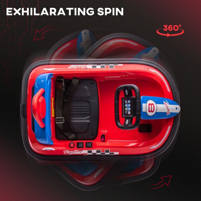 Homcom Electric Kids Bumper Car, 6v 360-degree Rotation Waltzer Car, Battery Powered Ride On Car W/ 2 Speeds, Music, Gift For 18-48 Months, Red