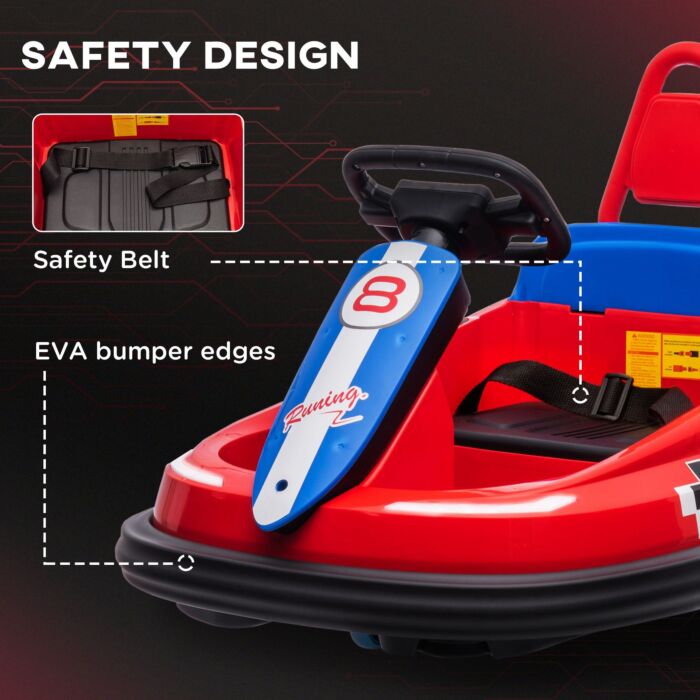 Homcom Electric Kids Bumper Car, 6v 360-degree Rotation Waltzer Car, Battery Powered Ride On Car W/ 2 Speeds, Music, Gift For 18-48 Months, Red