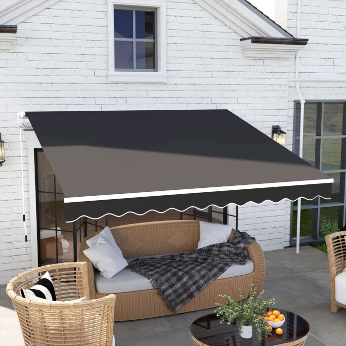 Outsunny 3 X 2.5m Garden Patio Manual Awning, Retractable Canopy Sun Shade Shelter With Fittings And Crank Handle, Black