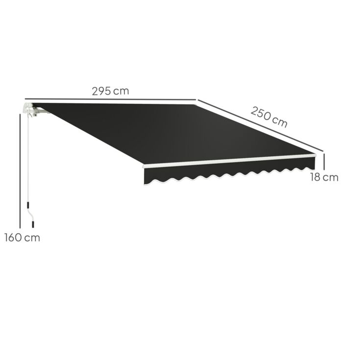 Outsunny 3 X 2.5m Garden Patio Manual Awning, Retractable Canopy Sun Shade Shelter With Fittings And Crank Handle, Black