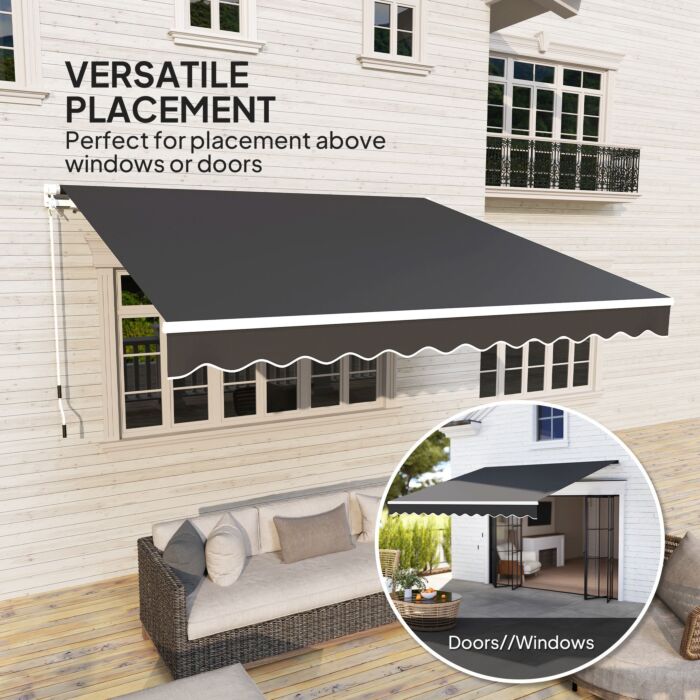 Outsunny 3 X 2.5m Garden Patio Manual Awning, Retractable Canopy Sun Shade Shelter With Fittings And Crank Handle, Black