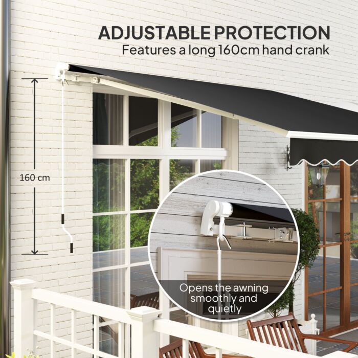 Outsunny 3 X 2.5m Garden Patio Manual Awning, Retractable Canopy Sun Shade Shelter With Fittings And Crank Handle, Black