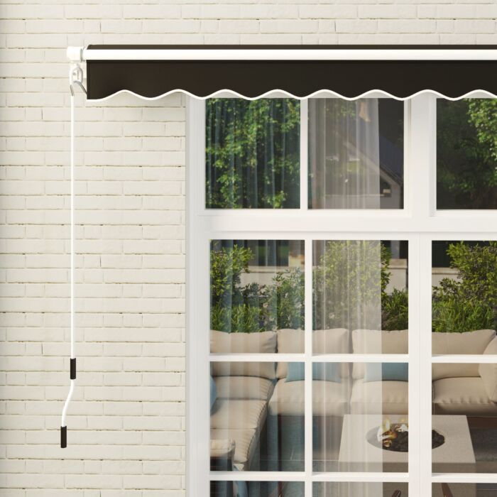 Outsunny 3 X 2.5m Garden Patio Manual Awning, Retractable Canopy Sun Shade Shelter With Fittings And Crank Handle, Black