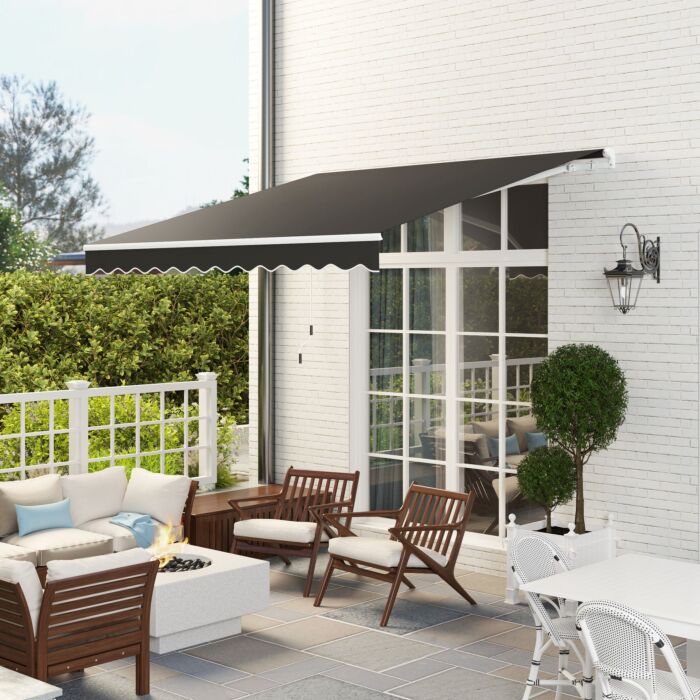 Outsunny 3 X 2.5m Garden Patio Manual Awning, Retractable Canopy Sun Shade Shelter With Fittings And Crank Handle, Black