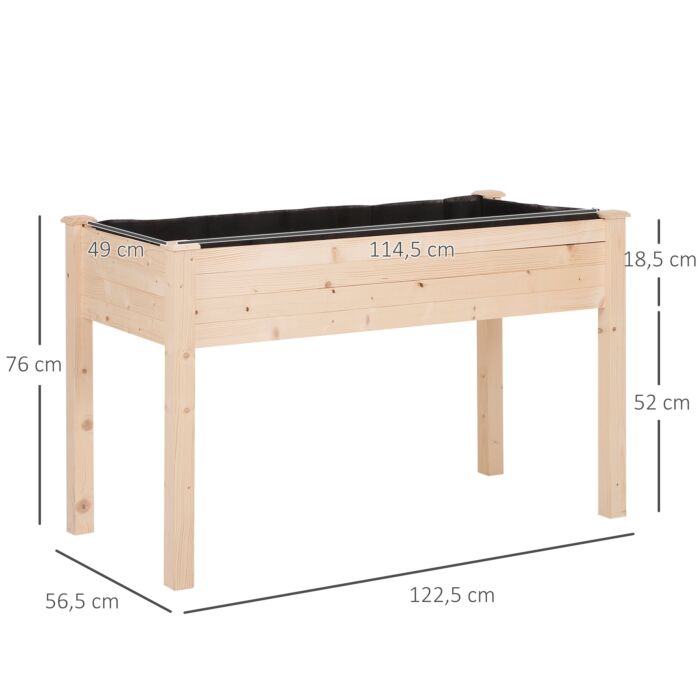 Outsunny Garden Wooden Planters, Non-woven Fabric, Rectangular Raised Bed,fir Wood,indoor/outdoor, 122.5lx56.5wx76h Cm