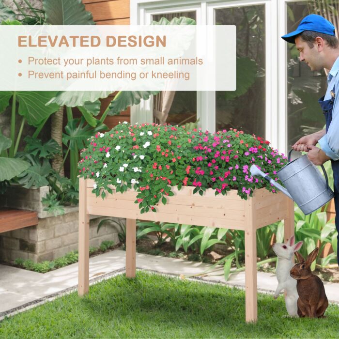 Outsunny Garden Wooden Planters, Non-woven Fabric, Rectangular Raised Bed,fir Wood，indoor/outdoor, 122.5lx56.5wx76h Cm